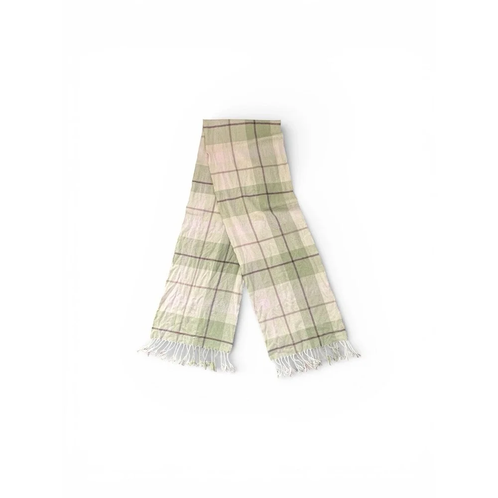 VTG‎ FRANGI Scarf 100% LAMBSWOOL MADE IN SCOTLAND Green Plaid W/Fringe 11.5